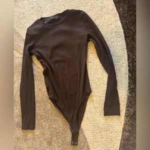 Zara Long Sleeve Body Suit - Brown - M